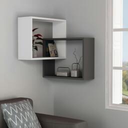 Rackhams Ring Corner Wall Mounted Modern Bookcase Display Unit 60cm - White,Anthracite Grey