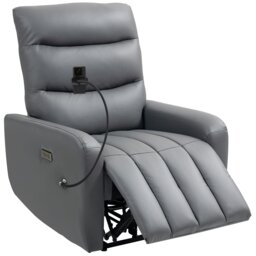 Rackhams Electric Recliner Chair with Phone Holder, USB Charge Port - Grey - Metal - Grey - thumbnail 2