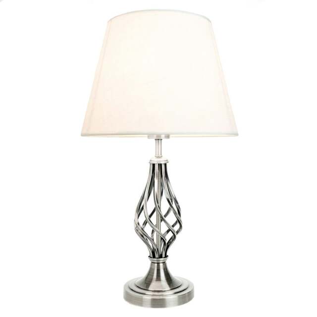 Rackhams Traditional Satin Nickel Table Lamp with Barley Twist Base and Linen Shade - image 1