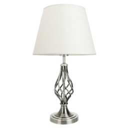 Rackhams Traditional Satin Nickel Table Lamp with Barley Twist Base and Linen Shade - thumbnail 2