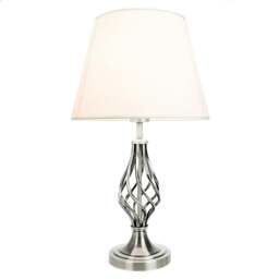 Rackhams Traditional Satin Nickel Table Lamp with Barley Twist Base and Linen Shade
