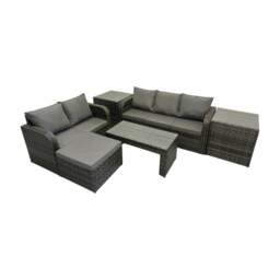 Rackhams Rattan Garden Outdoor Furniture Set 3 Seater Sofa Love Sofa Coffee Table with Big Footstool 2 Side Tables Dark Grey Mixed - thumbnail 1