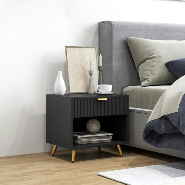 Rackhams Small Table With Drawer, Open Compartment and Handle, Black - Black - image 1