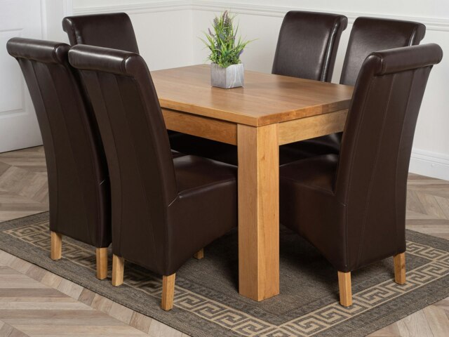 Rackhams Dakota Small Oak Dining Table with Montana Leather Chairs - 6 chairs - Brown - image 1