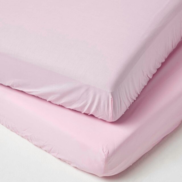 Rackhams Cotton Fitted Cot Sheets 200 Thread Count, 2 Pack - Pink - image 1