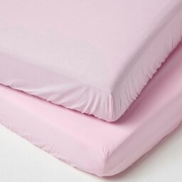 Rackhams Cotton Fitted Cot Sheets 200 Thread Count, 2 Pack - Pink - thumbnail 1