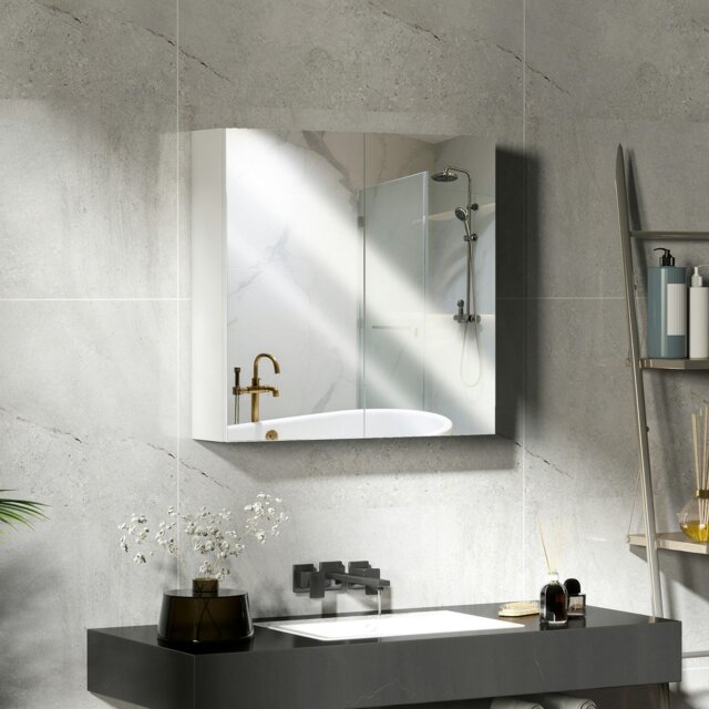 Rackhams Bathroom Mirror Cabinet Wall Mounted, 60 x 15 x 60 cm, White - Bathroom Mirror Cabinet - 1 - 60 x 15 x 60 cm - image 1