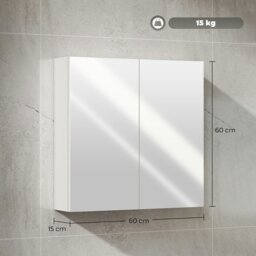 Rackhams Bathroom Mirror Cabinet Wall Mounted, 60 x 15 x 60 cm, White - Bathroom Mirror Cabinet - 1 - 60 x 15 x 60 cm - thumbnail 5