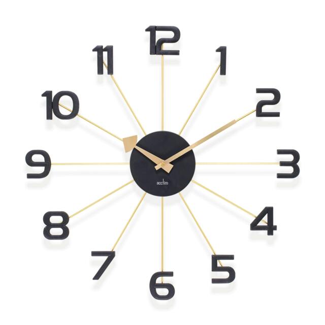 Rackhams Astraea Large Wall Clock Quartz Brass Effect Metal Spokes Large Numbers - Pigeon