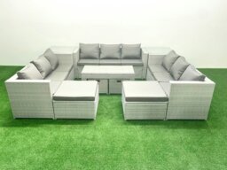 Rackhams Outdoor Rattan Garden Furniture Set with Grey Cushions Luxury 14 Seater with Coffee Table and 2 Side Tables For Conservatory,Patio