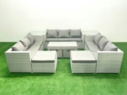 Rackhams Outdoor Rattan Garden Furniture Set with Grey Cushions Luxury 14 Seater with Coffee Table and 2 Side Tables For Conservatory,Patio - thumbnail 2