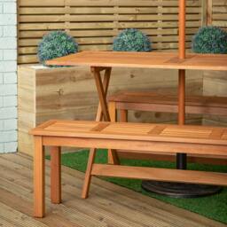Rackhams Outdoor 4 Person Rectangular Wooden Garden Dining Table, 2 Benches with Grey Parasol and Base Set - Outdoor Furniture Sets - thumbnail 4