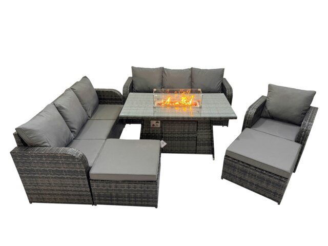 Rackhams Garden Outdoor Rattan Furniture Set Rattan Reclining Chair 3 Seater Sofa with Big Stool Dark Grey Mixed - image 1