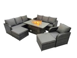 Rackhams Garden Outdoor Rattan Furniture Set Rattan Reclining Chair 3 Seater Sofa with Big Stool Dark Grey Mixed - thumbnail 2