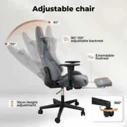 Rackhams Office Desk Chair Gaming Recliner Adjustable Height with Footrest Grey - thumbnail 5