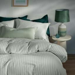 Rackhams Misty Green Herringbone Stripe Cotton Housewife Pillowcases - Super King - Pair - Housewife - thumbnail 3