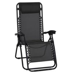 Rackhams Zero Gravity Chair Metal Frame Texteline Armchair Outdoor Folding and Reclining Sun Lounger with Head Pillow for Patio Decking Gardens Camping, Black - thumbnail 1