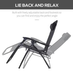 Rackhams Zero Gravity Chair Metal Frame Texteline Armchair Outdoor Folding and Reclining Sun Lounger with Head Pillow for Patio Decking Gardens Camping, Black - thumbnail 4