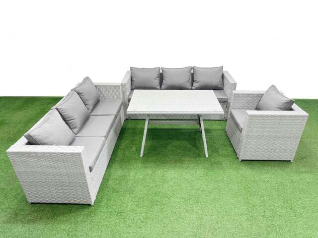 Rackhams Outdoor Rattan Garden Furniture Dining Set 7 seater Patio Rectangular Table 3 Seater Sofa Armchair Set - image 1
