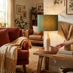 Rackhams Designer Fir Forest Green Textured Linen Fabric Circular Lamp Shade - thumbnail 6
