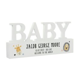 Rackhams Personalised Scandi Safari Animals Wooden Baby Ornament - thumbnail 4