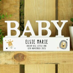 Rackhams Personalised Scandi Safari Animals Wooden Baby Ornament - thumbnail 2