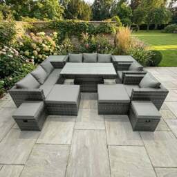 Rackhams 12 Seater Rattan Garden Furniture Set with Dining Table, 2 Sofas, 2 Side Tables, 2 Armchairs, 4 Stools - Dark Grey Mixed - thumbnail 1