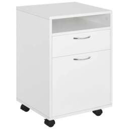 Rackhams 60cm Filing Cabinet with Drawer, Open Shelf, Metal Handles and 4 Wheels, Office Home Organiser Mobile Printer, White - thumbnail 1