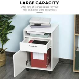 Rackhams 60cm Filing Cabinet with Drawer, Open Shelf, Metal Handles and 4 Wheels, Office Home Organiser Mobile Printer, White - thumbnail 4