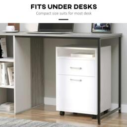 Rackhams 60cm Filing Cabinet with Drawer, Open Shelf, Metal Handles and 4 Wheels, Office Home Organiser Mobile Printer, White - thumbnail 5