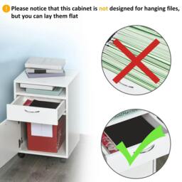 Rackhams 60cm Filing Cabinet with Drawer, Open Shelf, Metal Handles and 4 Wheels, Office Home Organiser Mobile Printer, White - thumbnail 6