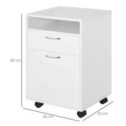 Rackhams 60cm Filing Cabinet with Drawer, Open Shelf, Metal Handles and 4 Wheels, Office Home Organiser Mobile Printer, White - thumbnail 3