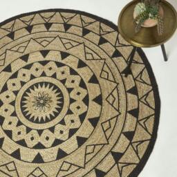 Rackhams Natural & Black Mandala Braided Jute Rug - 200 cm Round - thumbnail 1
