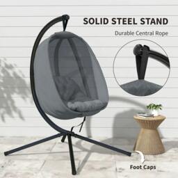 Rackhams Hanging Egg Chair, Folding Texteline Swing Hammock with Side Pocket, Cushion and Stand for Indoor Outdoor, Patio Garden Furniture, Grey - thumbnail 6