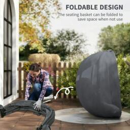 Rackhams Hanging Egg Chair, Folding Texteline Swing Hammock with Side Pocket, Cushion and Stand for Indoor Outdoor, Patio Garden Furniture, Grey - thumbnail 5