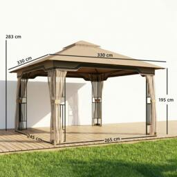 Rackhams 3.3 x 3.3 m Garden Gazebo with Shelves, UPF50+ Permanent Gazebo - 330 x 330 x 283 cm - Gazebo - Khaki - thumbnail 3