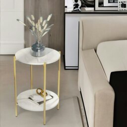 Rackhams 2 Tier Round Faux Marble Side Table With Metal Legs White - thumbnail 5