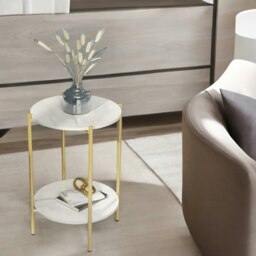 Rackhams 2 Tier Round Faux Marble Side Table With Metal Legs White - thumbnail 6