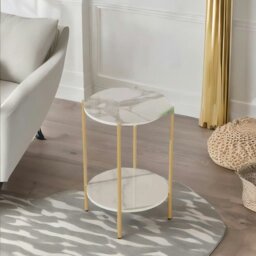 Rackhams 2 Tier Round Faux Marble Side Table With Metal Legs White