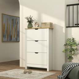 Rackhams 18-Shoe Storage Cabinet 6 Shelves 3 Drawers Tabletop High Gloss White - Natural Wood Finish - thumbnail 3