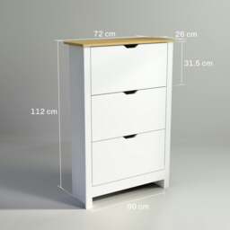 Rackhams 18-Shoe Storage Cabinet 6 Shelves 3 Drawers Tabletop High Gloss White - Natural Wood Finish - thumbnail 6