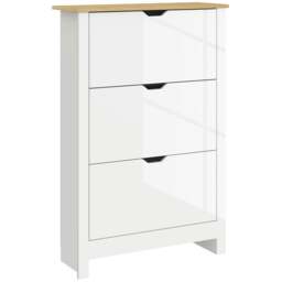 Rackhams 18-Shoe Storage Cabinet 6 Shelves 3 Drawers Tabletop High Gloss White - Natural Wood Finish - thumbnail 2