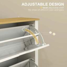 Rackhams 18-Shoe Storage Cabinet 6 Shelves 3 Drawers Tabletop High Gloss White - Natural Wood Finish - thumbnail 5