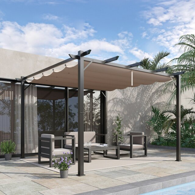 Rackhams 3x3(m) Pergola Gazebo Sun Shade Shelter Aluminium Garden Canopy, Brown - Brown - Aluminium, Polyester - 300 x 300 x 223cm - image 1