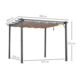 Rackhams 3x3(m) Pergola Gazebo Sun Shade Shelter Aluminium Garden Canopy, Brown - Brown - Aluminium, Polyester - 300 x 300 x 223cm - thumbnail 5
