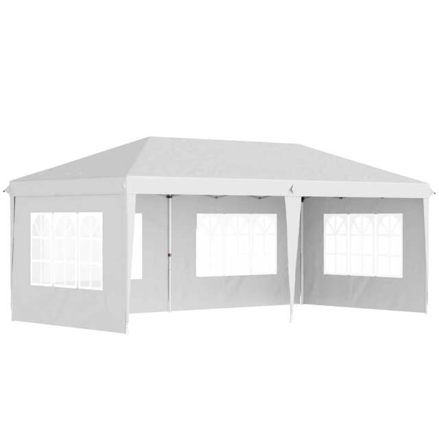 Rackhams 3 x 6m Pop Up Gazebo, Height Adjustable Marquee Party Tent with Sidewalls and Storage Bag, White - image 1