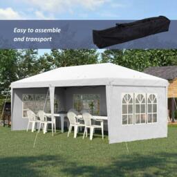 Rackhams 3 x 6m Pop Up Gazebo, Height Adjustable Marquee Party Tent with Sidewalls and Storage Bag, White - thumbnail 4