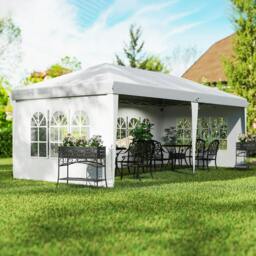 Rackhams 3 x 6m Pop Up Gazebo, Height Adjustable Marquee Party Tent with Sidewalls and Storage Bag, White - thumbnail 2