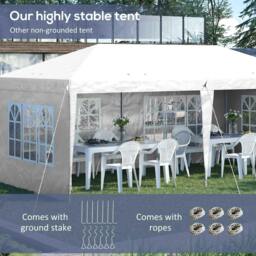 Rackhams 3 x 6m Pop Up Gazebo, Height Adjustable Marquee Party Tent with Sidewalls and Storage Bag, White - thumbnail 5