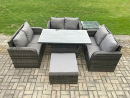 Rackhams Rattan Garden Outdoor Furniture 3 PC Love Sofa Set Patio Adjustable Rising lifting Dining Table With Side Table Big Footstool - thumbnail 2